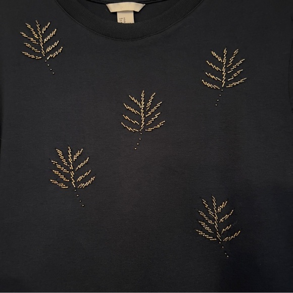 Navy H&M Beaded Leaf Sweatshirt Size Medium - Picture 3 of 5